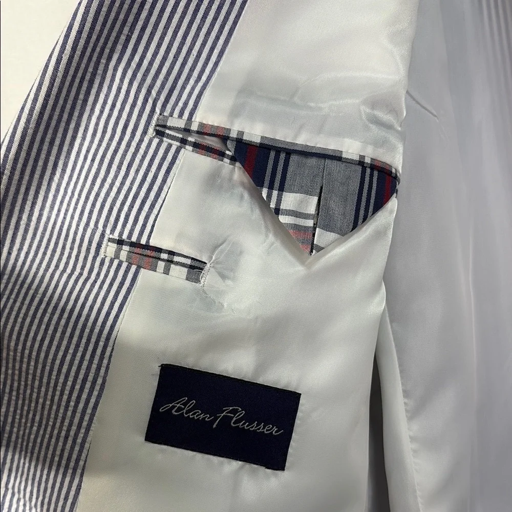 🏕️Alan Flusser White and Blue seersucker Sport Coat Blazer